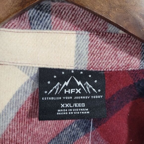 NEW HFX Red & Cream Women's XXL Plaid Button-Up Shirt Jacket - Picture 4 of 7